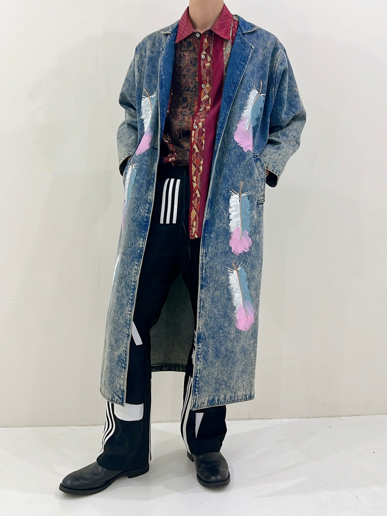 KOH ISHIGURO Upcycled Crazy Patchwork LINE flare pants -BLACK- Mens model - 13