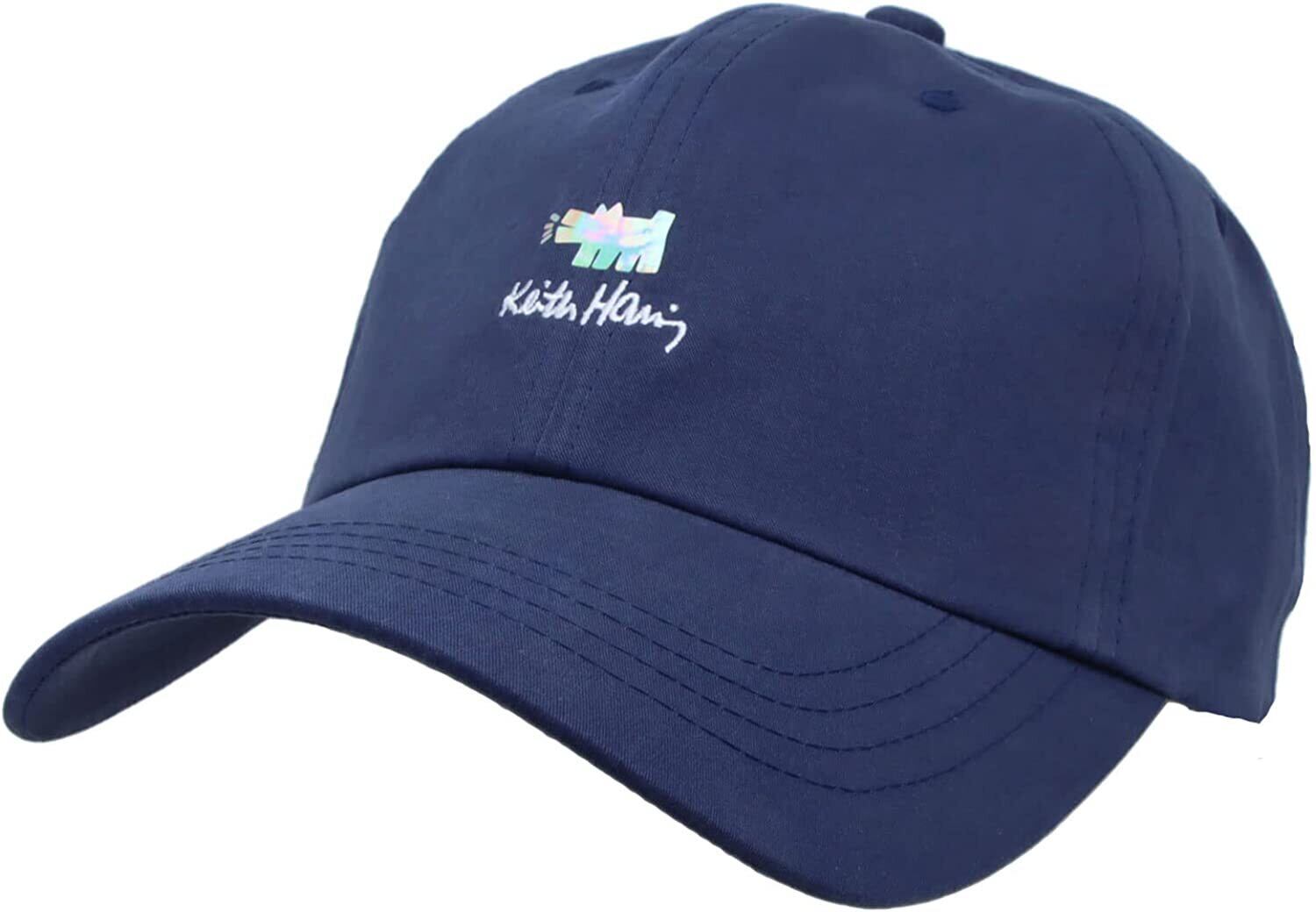 Keith Haring(キースヘリング) ホログラム ドッグ 刺繍 ローキャップ ネイビー KH-C7101