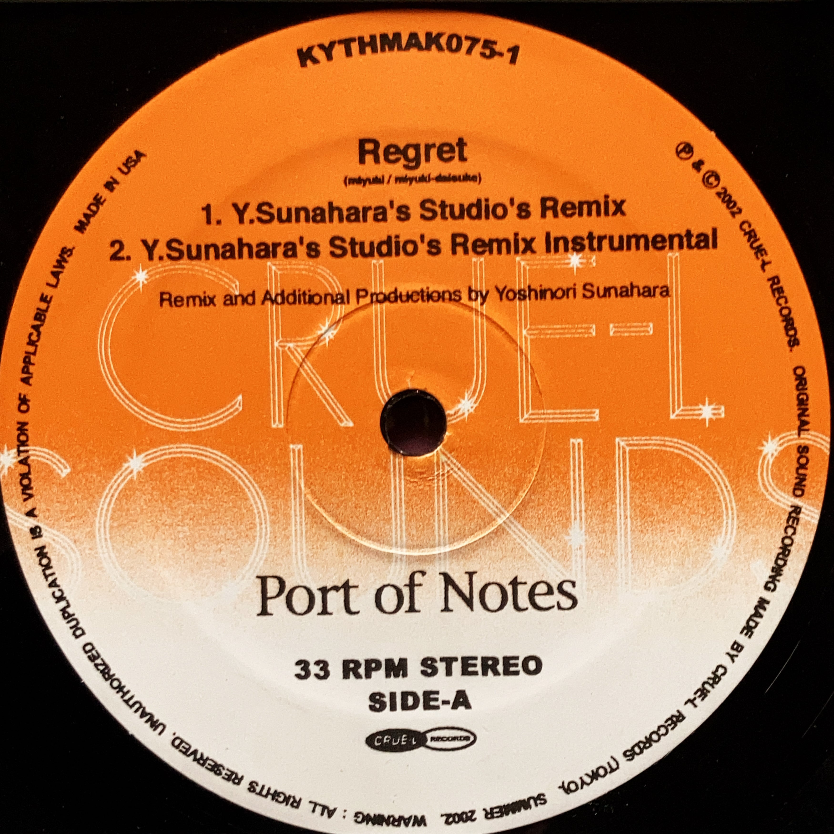 ”/ 砂原良徳Remix Port Of Notes / Regret Crue L Records