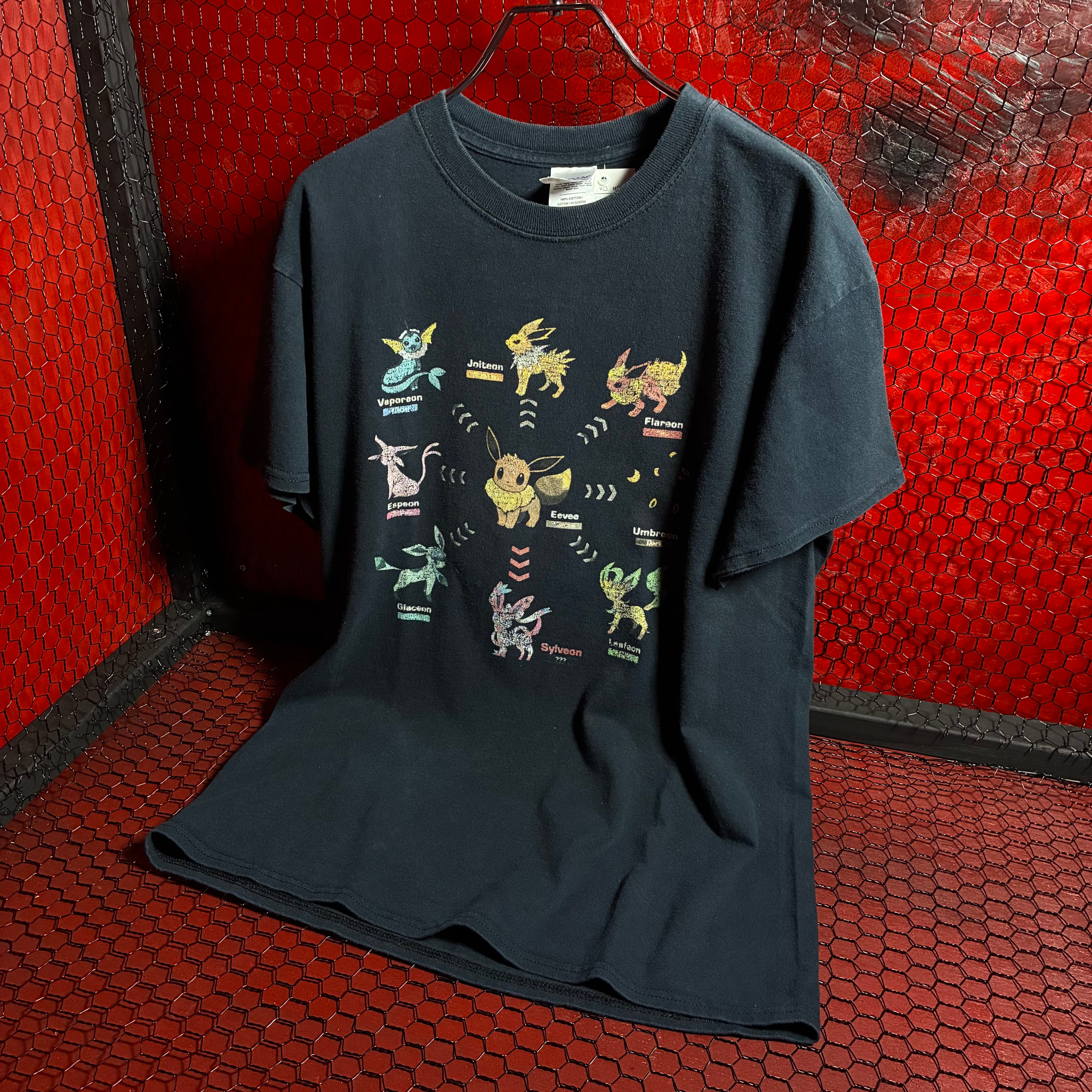 00s GILDAN ポケモン イーブイ進化図鑑Tシャツ ブラック