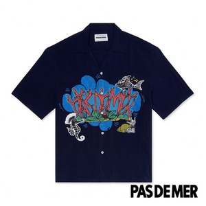 【PAS DE MER/パドゥメ】SOUNDSYSTEM SHIRT 半袖シャツ / DARK BLUE ブルー