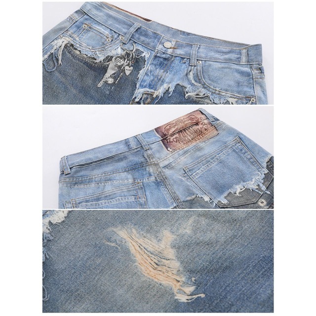 クラッシュフェードパネルデニムハーフパンツ 1col R02560