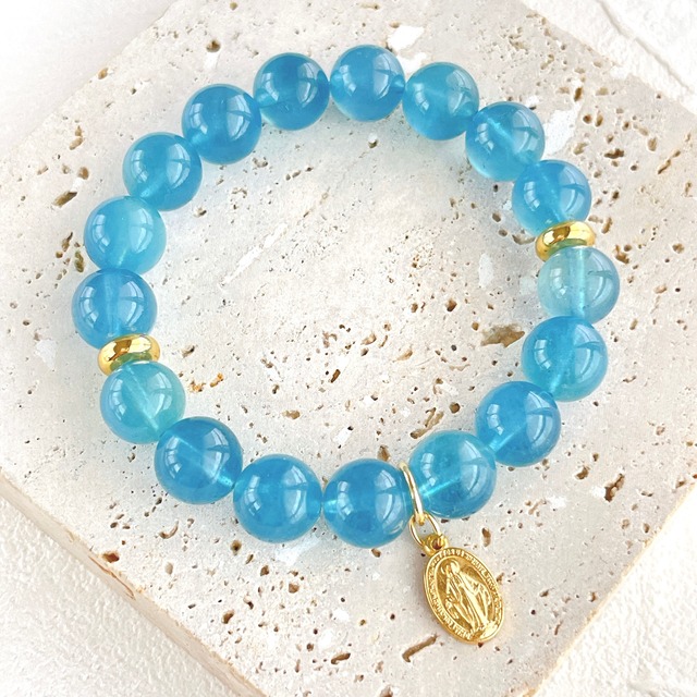 サンタマリア アクアマリン10.5mm✧不思議のメダイ✧チャームブレスレット✧シンプルブレスレット✧