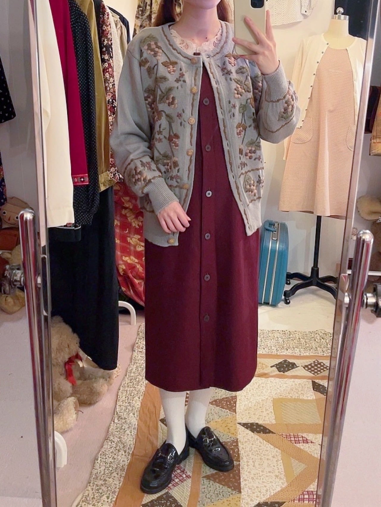 grape embroidery knit cardigan