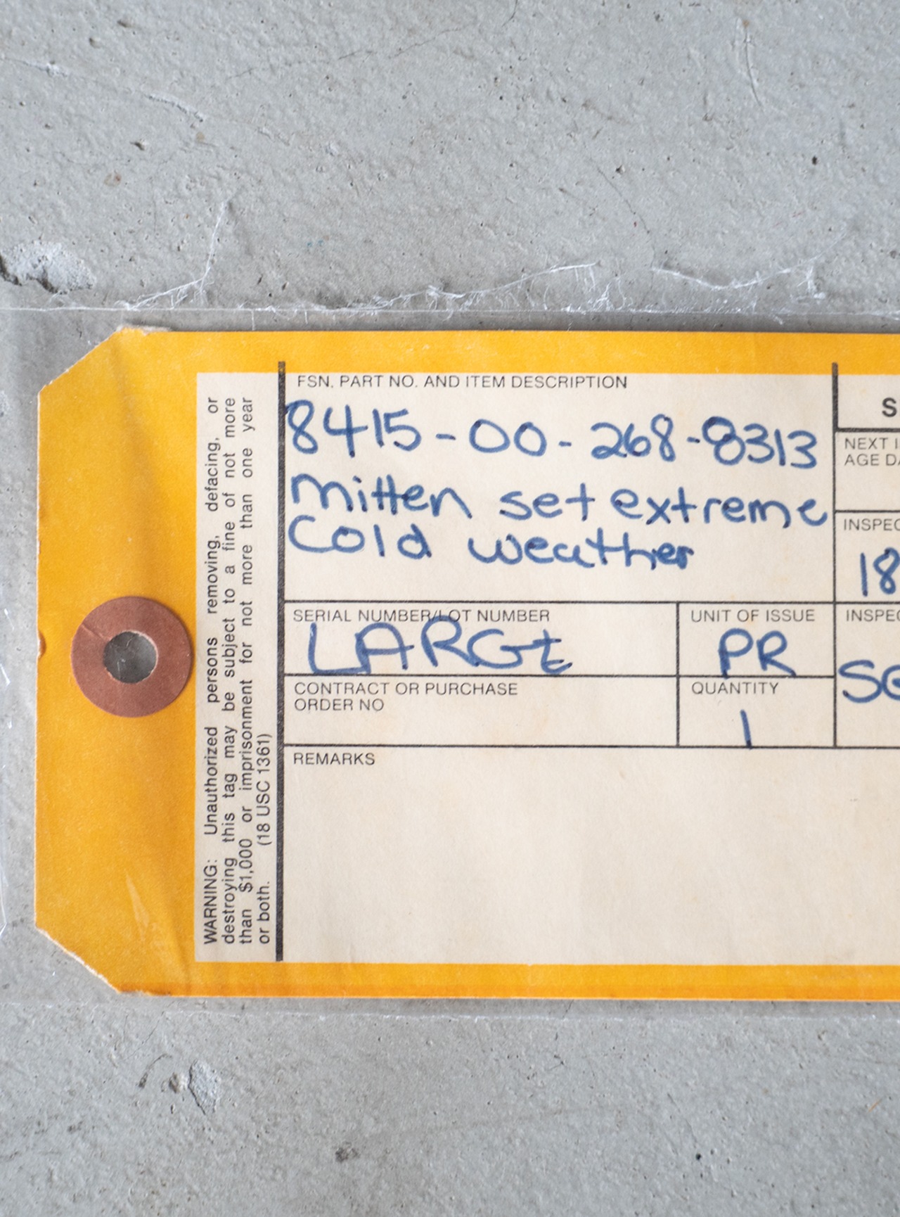 "U.S.Department of Defense" 1980s Serviceable tag