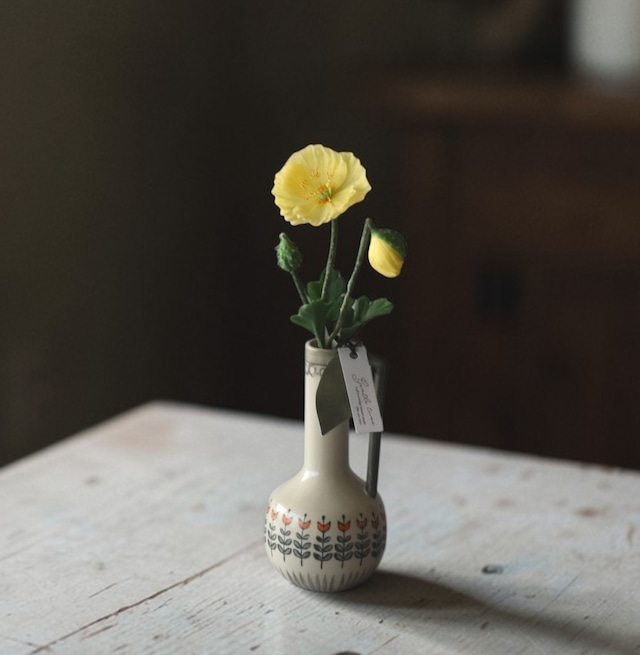 ◆ポピーの クレイフラワー・イエロー｜一輪挿しセット｜枯れない花・インテリア・ギフトP1428