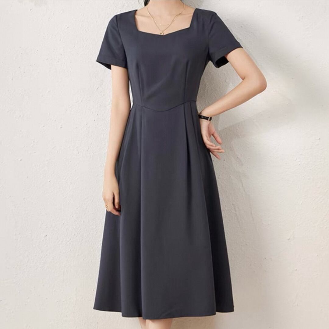 Diamond neck A line short sleeve dress 00181