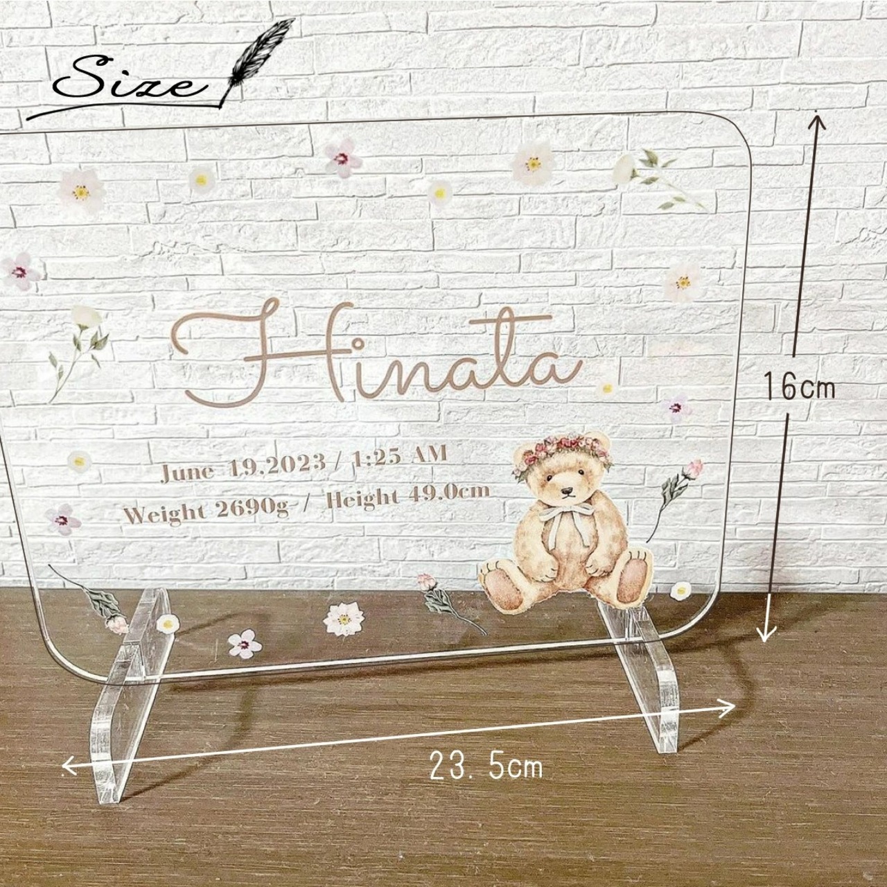アクリル命名書 名入れ 名入れ無料 テディベア ディスプレイ 飾り 男の子 女の子 ギフト プレゼント 名前入り お祝い 誕生日祝い かわいい くま メッセージボード