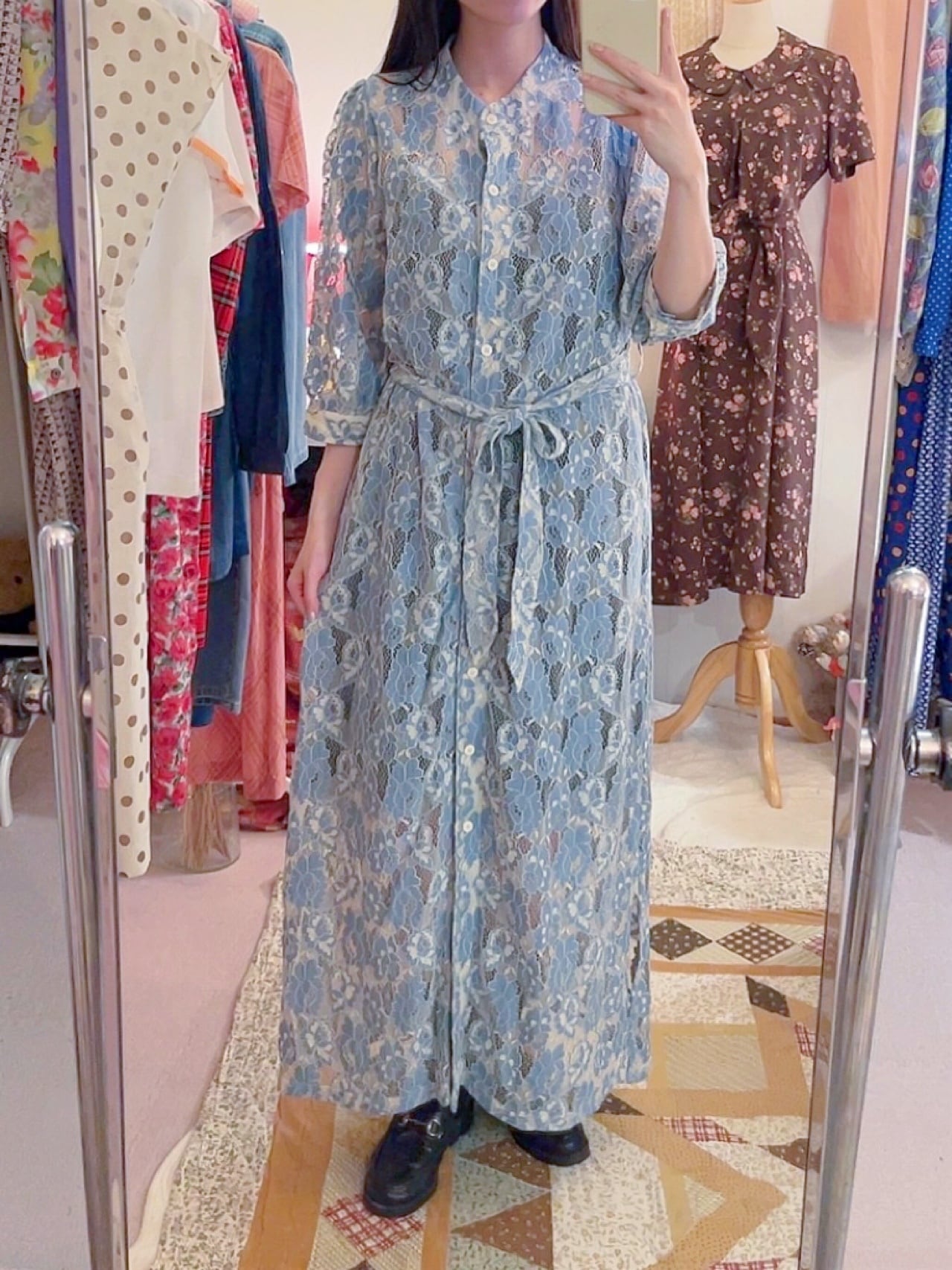 dusty blue flower lace one-piece