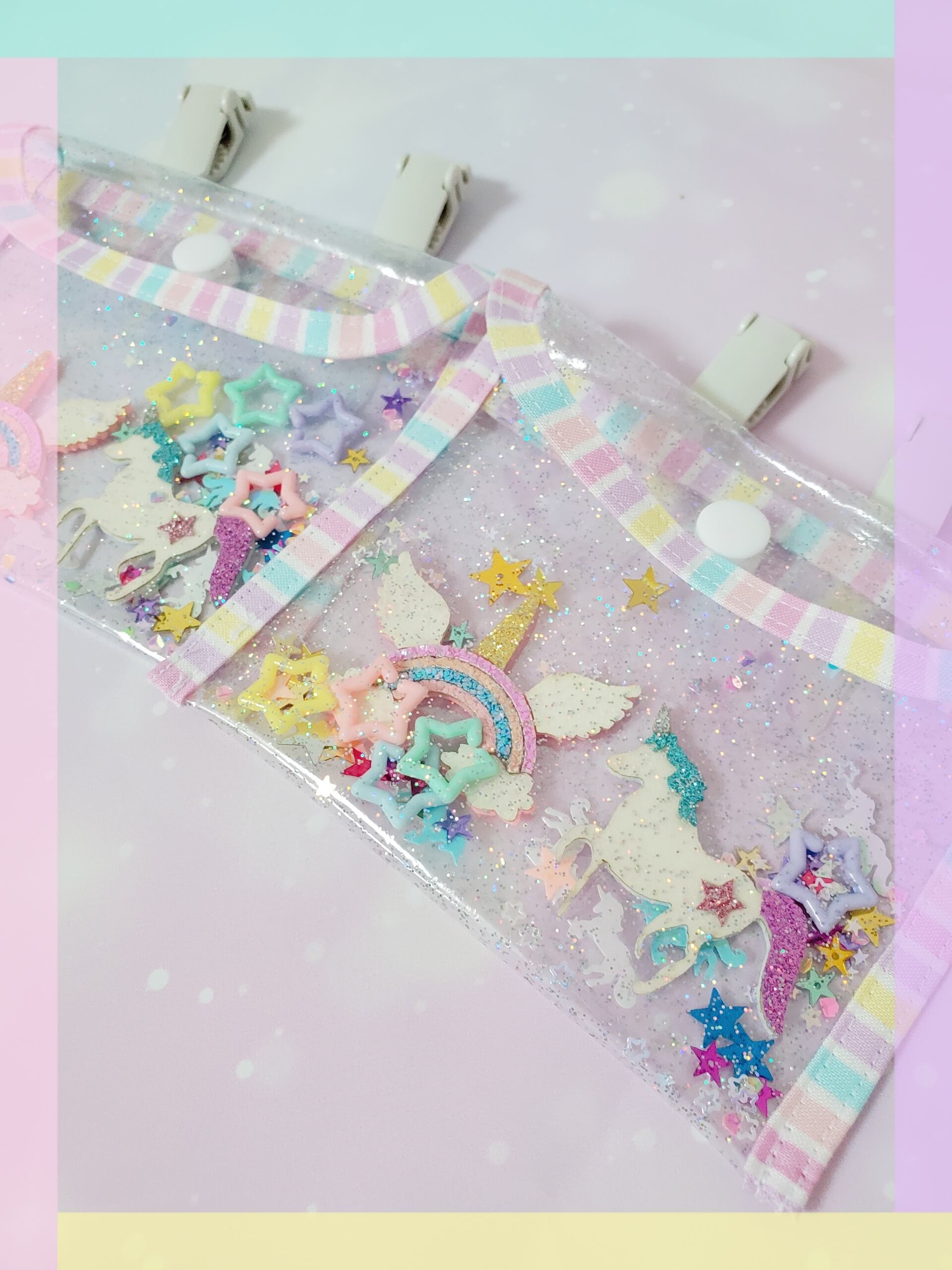 移動ポケット　ユニコーン　シェル　ゆめかわ キラキラ ラメ入り ビニール ユニコーン シェル 移動ポケット pvc