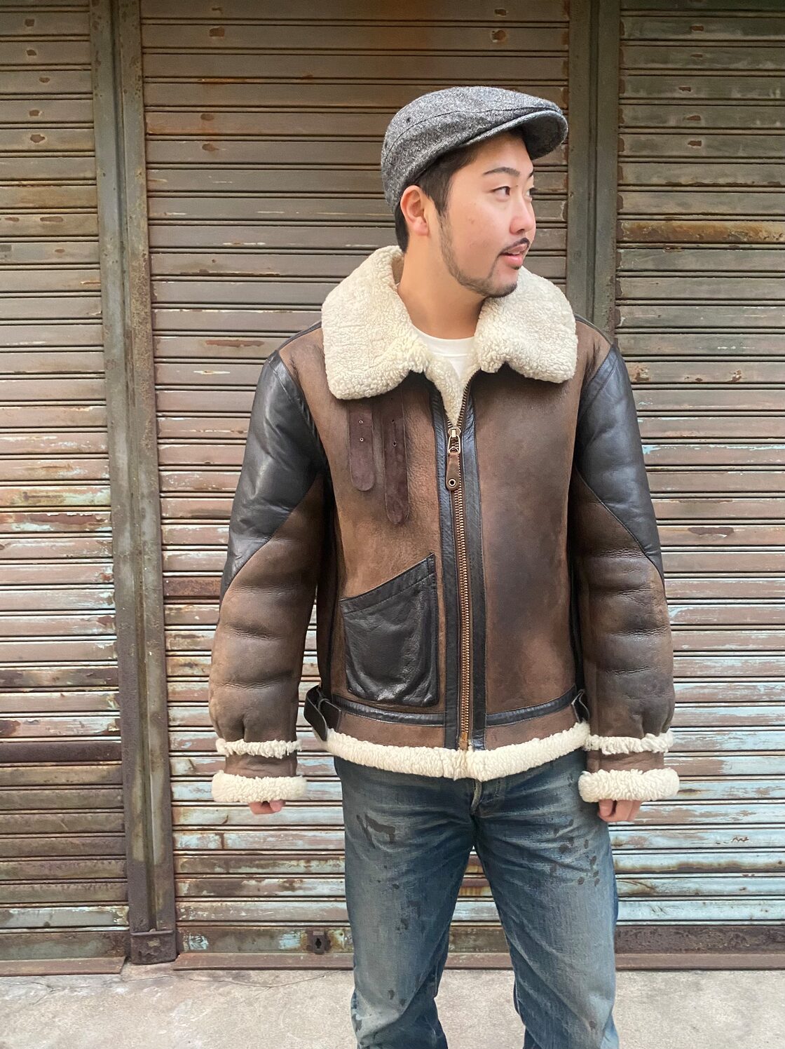 90s 厚から Vintage ムートン シープスキン レザー フライトジャケット 