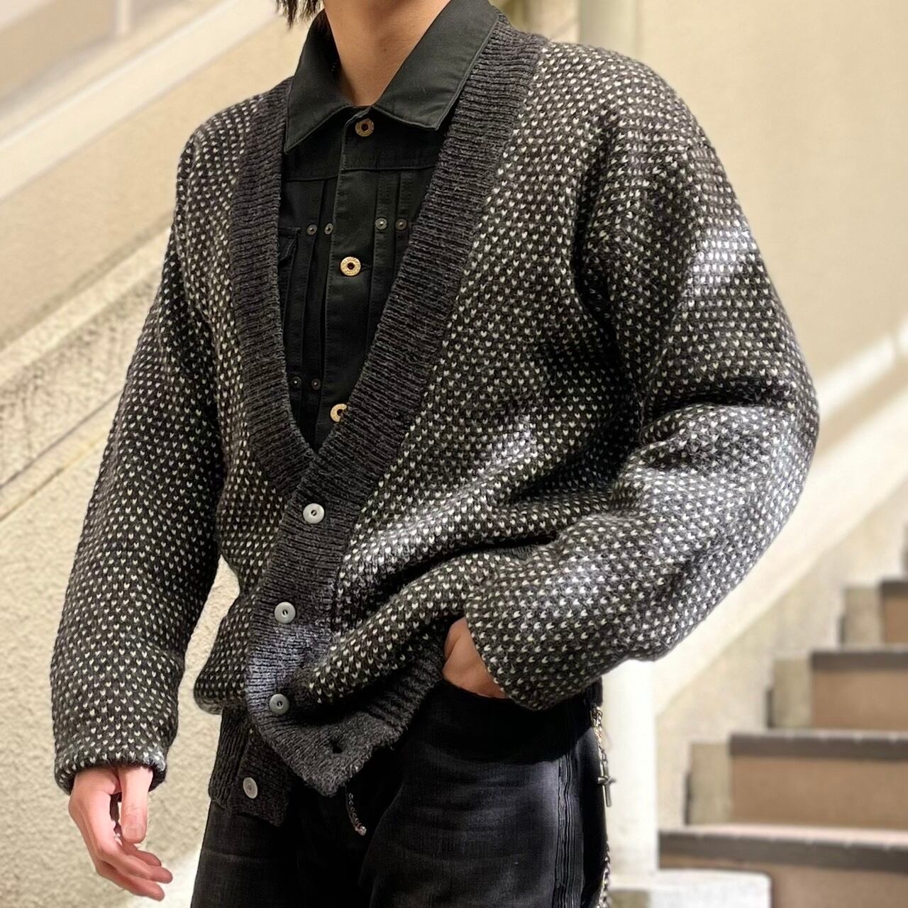 60's Vintage Alpaca Cardigan Big Size!!
