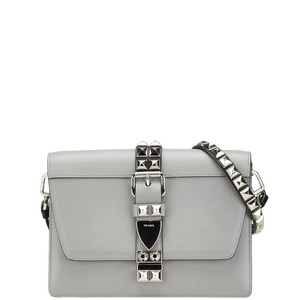 プラダ スタッズ 斜め掛け ショルダーバッグ グレー レザー レディース PRADA 【中古】