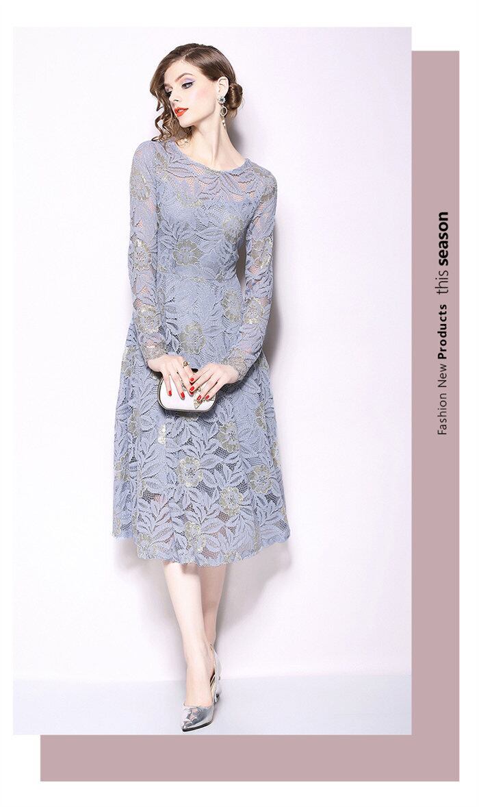ワンピース 総レース 花柄 2色 M-3XL パーティードレス 23zm19 ワンピース 総レース 花柄 レディース 2色 M-3XL 長袖