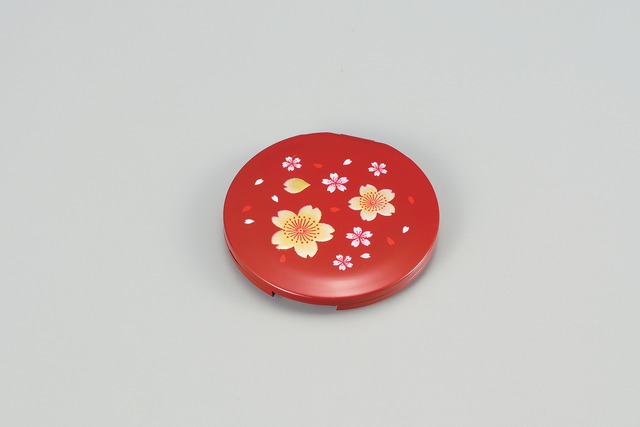 36-0105　丸コンパクトミラー 朱 福桜 Round Portable Mirror w Magnifying Glass Cherry Tree