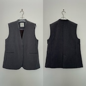【受注予約:10月上旬入荷予定】コードベルト付ノーカラーgilet/ストライプ×グレー