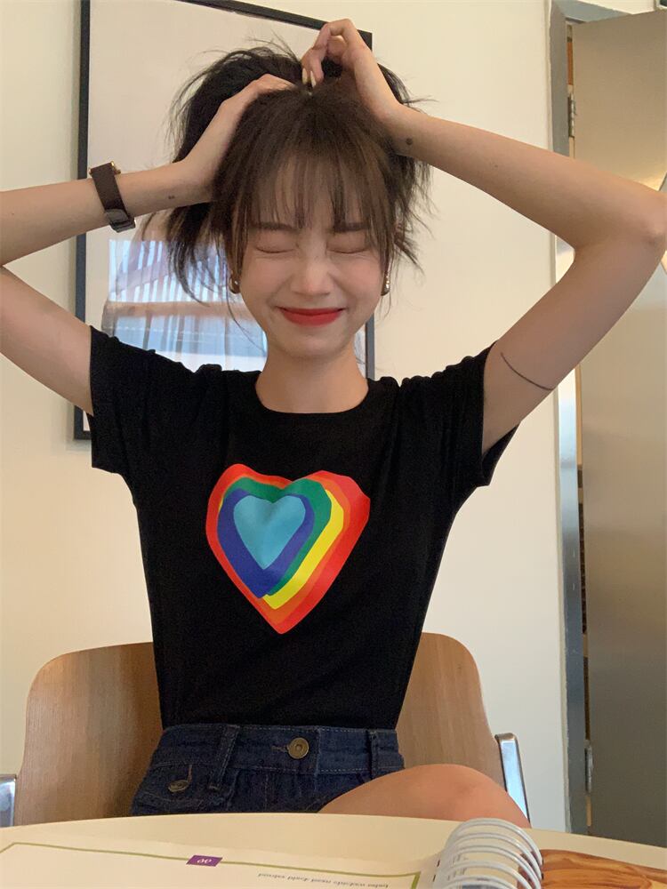 ショートプリントTシャツ サマーフィットスリムカジュアルトップス 夏物 モンロー95868982443