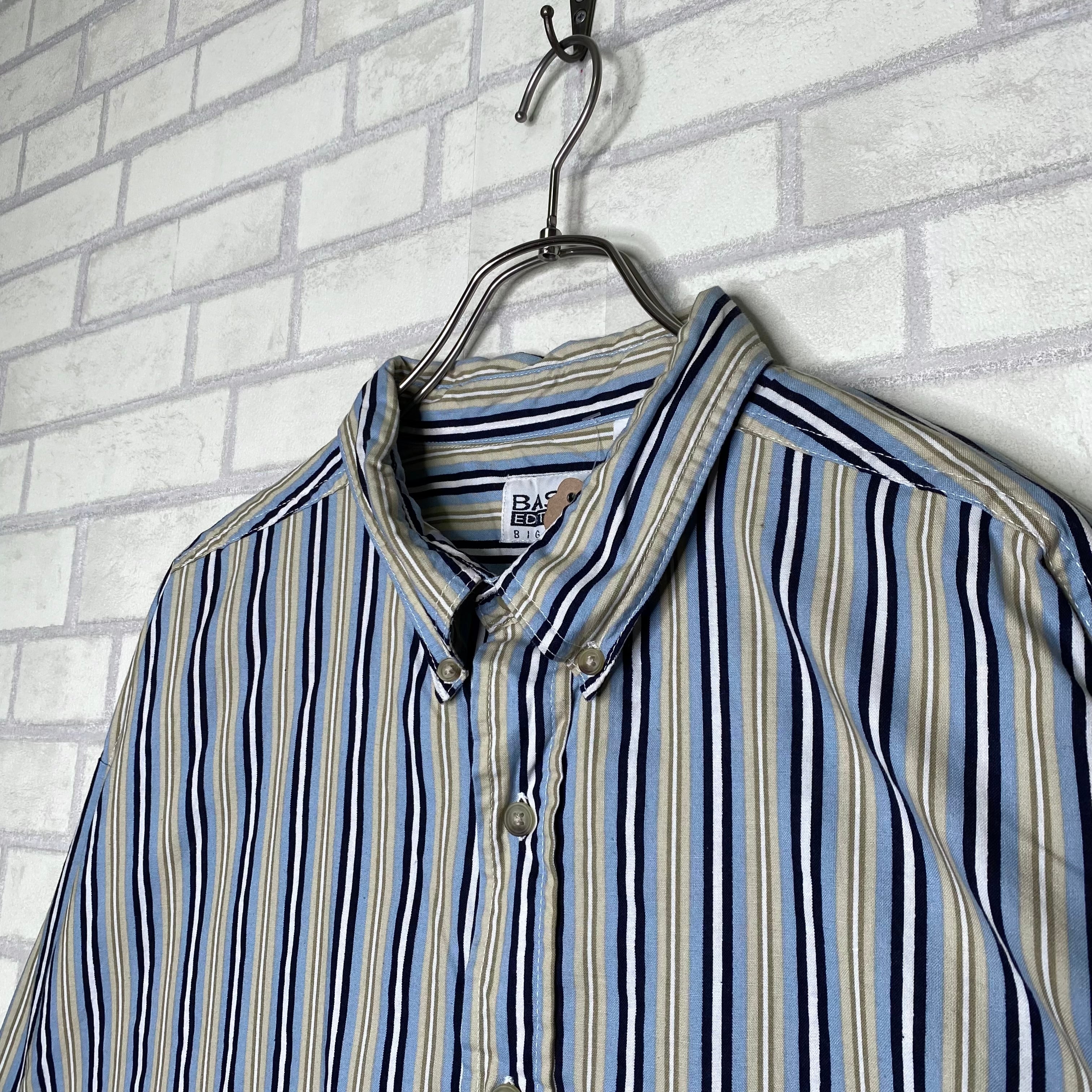 BASIC 半袖ストライプシャツ 2XL ストライプ柄 コットン100