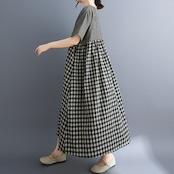 切り替えチェック柄 マキシ丈 ワンピース  30135