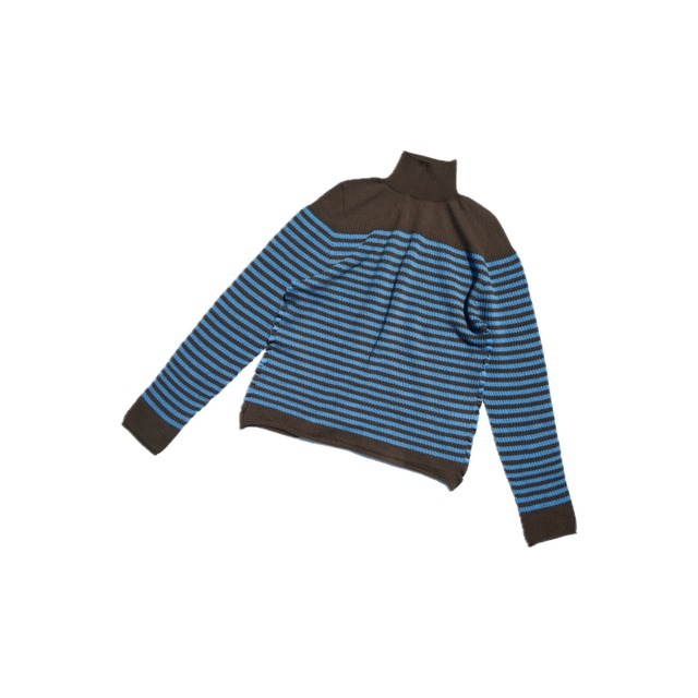 【ONICA】Stripe Turtleneck Top (Brown × Blue)
