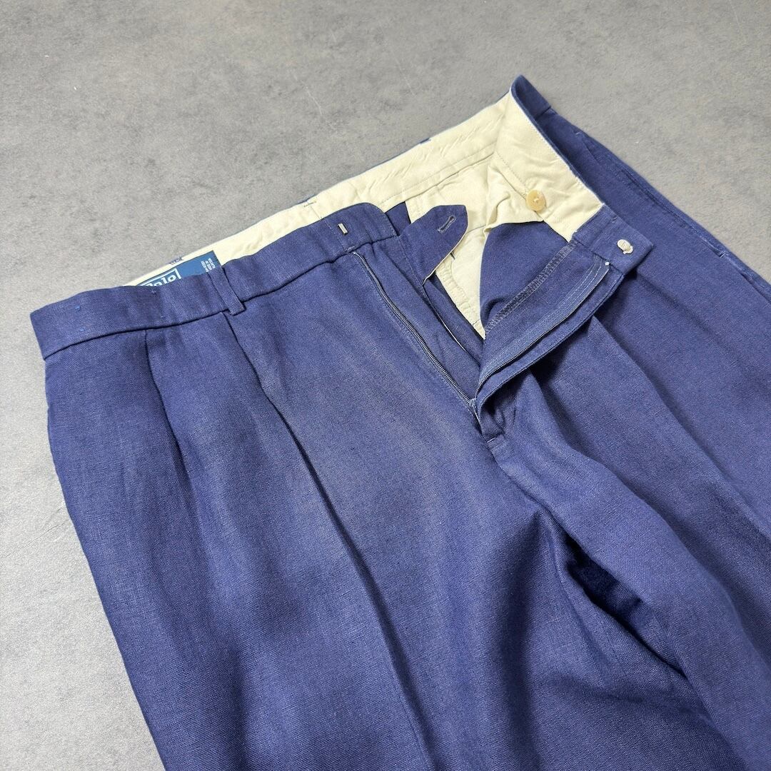 RalphLauren LINEN 2タックスラックス ネイビーW36L30古着 Polo by Ralph Lauren LINEN trousers NAVY W36L30 古着 | soro used