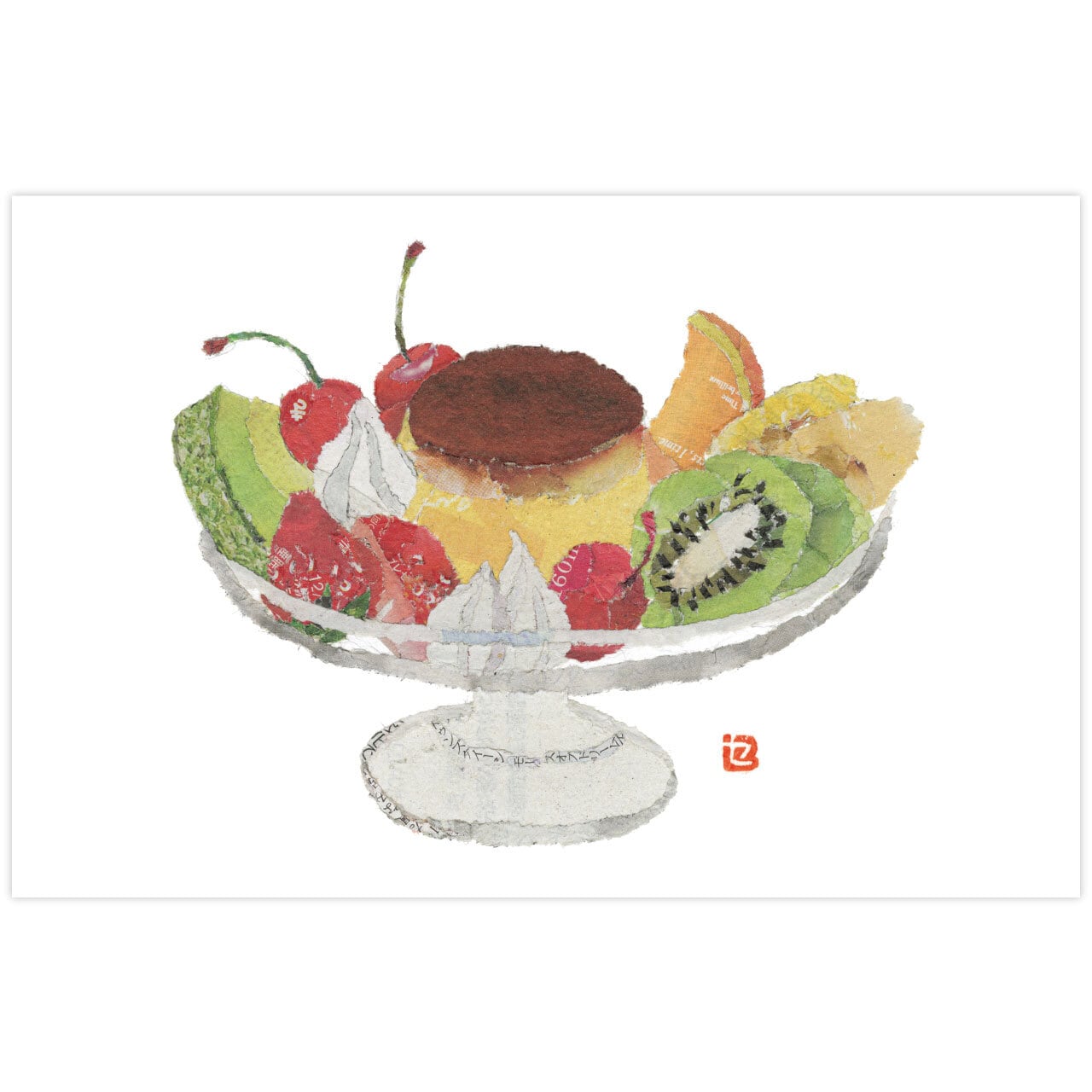 ポストカード（プリンアラモード） | 90setsu | セツの新聞ちぎり絵