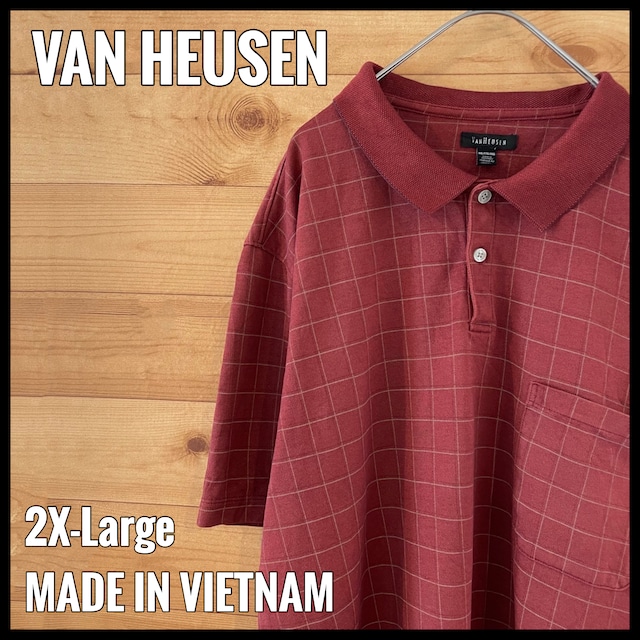 【VAN HEUSEN】2XL ビッグサイズ ポロシャツ 格子柄 胸ポケット US古着 アメリカ古着