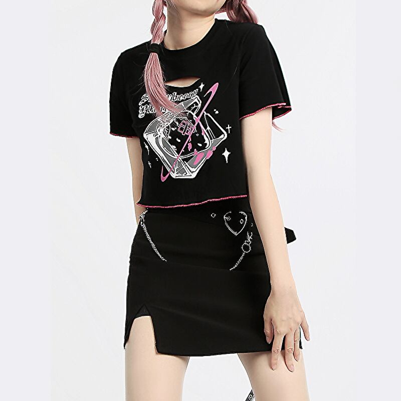 サブカル 服 地雷系 通販 Catwish ロリータ Tシャツ ミニ丈 strawberry プリント 可愛い 甘め ストリート系