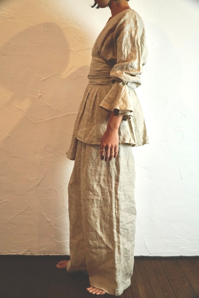 Yarn Dyed Linen Wide Belt Top (一点もの)