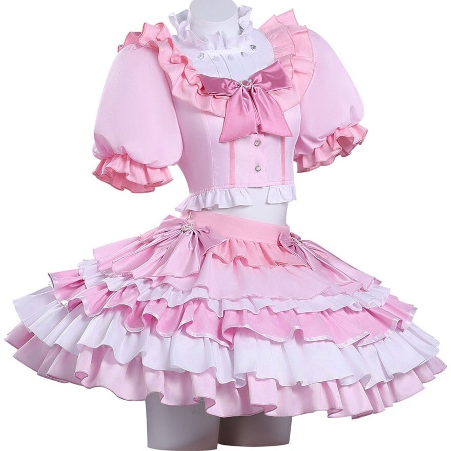 アイドル衣装｜アイドルメイド風ワンピ リボンフリル5点セット ピンク