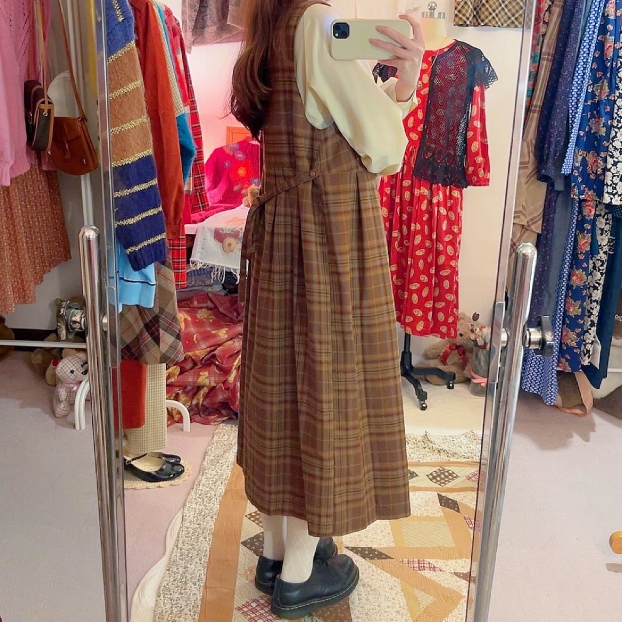 brown check jumper skirt