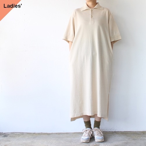 【ラスト１点】siora  コットンリネン鹿の子ポロワンピース　（Ecru）