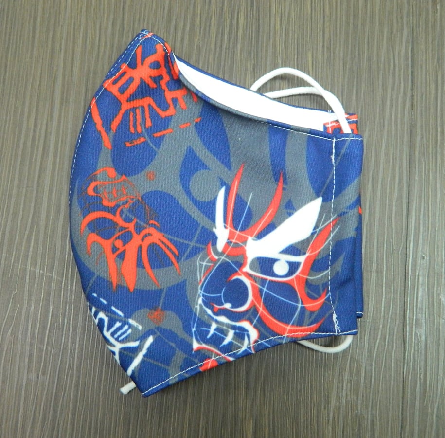 037】[青森ねぶた祭ねぶた師立田龍宝 手作り布マスク] 隈取・紺色