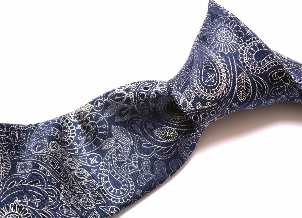 【新品】MICHAEL KORS ネクタイ 紺 ペイズリー柄 ○マイケルコース○お洒落な濃紺にシルバーのペーズリー柄シルク
