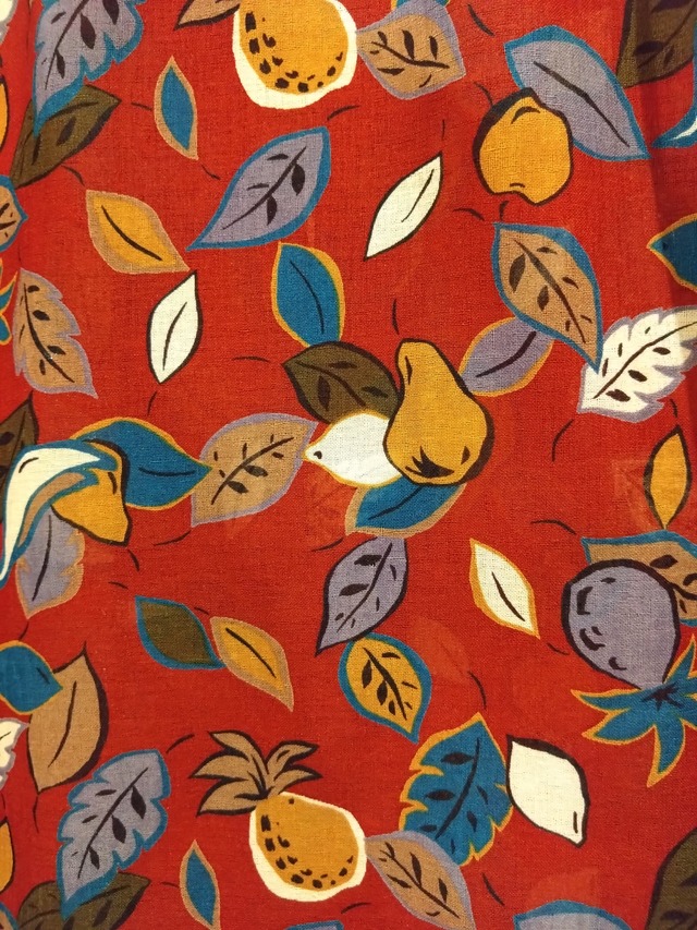 秋色フルーツ柄ブラウス/レトロアンティークフリル果物古着洋服