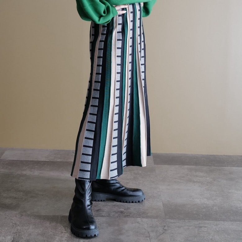 デザインプリーツニットスカート(グリーン)