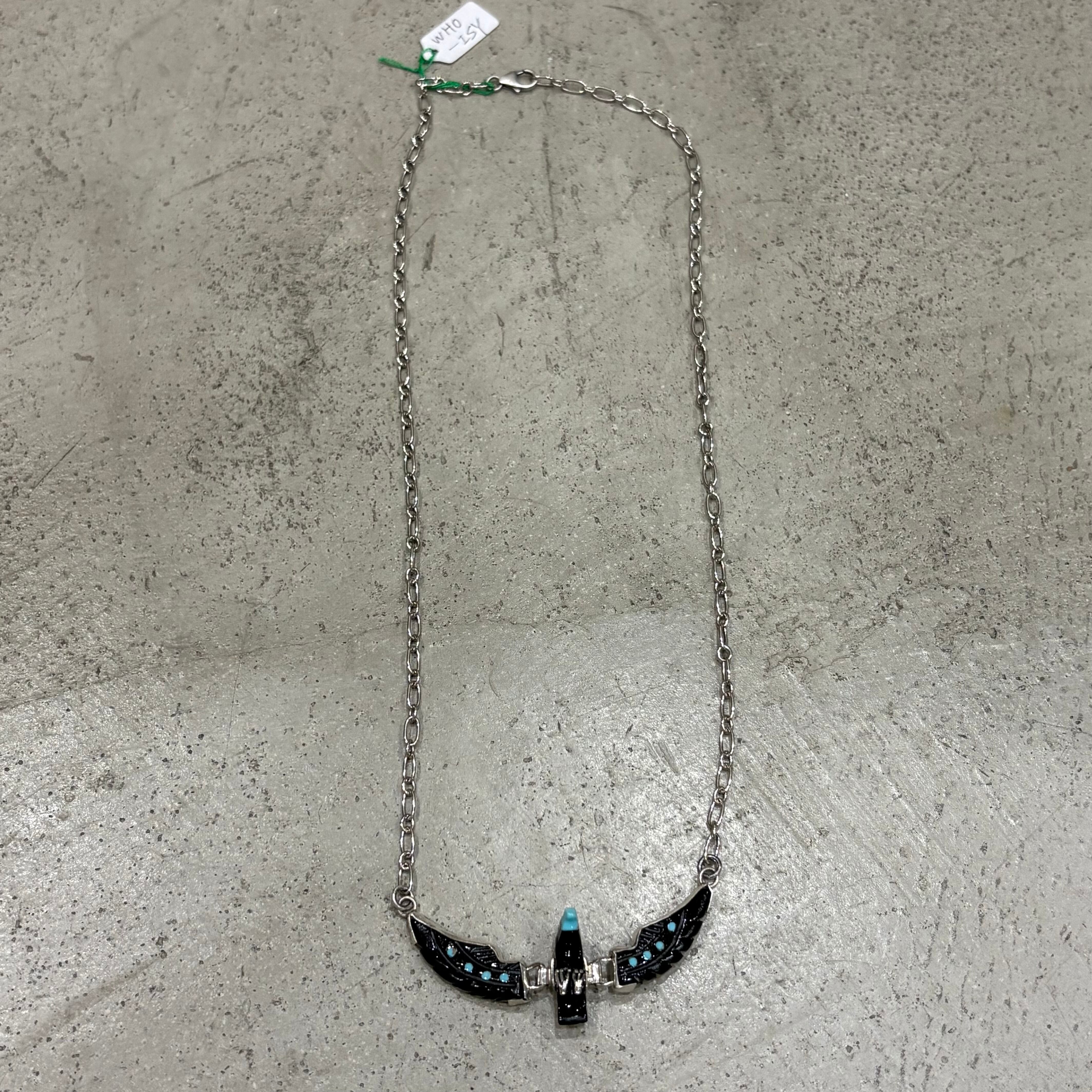 NAVAJO【Ben Livingston Eagle Silver Necklace with Jet x Turquoise