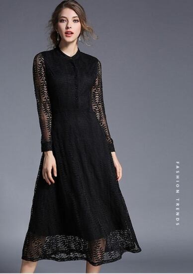 スタンドカラーレースワンピース