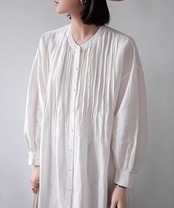ナチュラルギャザー ロングシャツワンピース