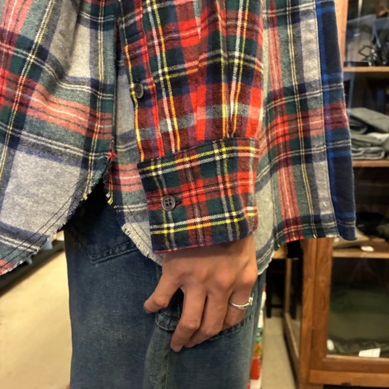 TISSU　ティシュ　MIXチェックレギュラーシャツ　ネイビーチェック　ネルシャツ　オーバーサイズ　ユニセックス　クレイジーパターン　Universal tissu　ミックスチェック