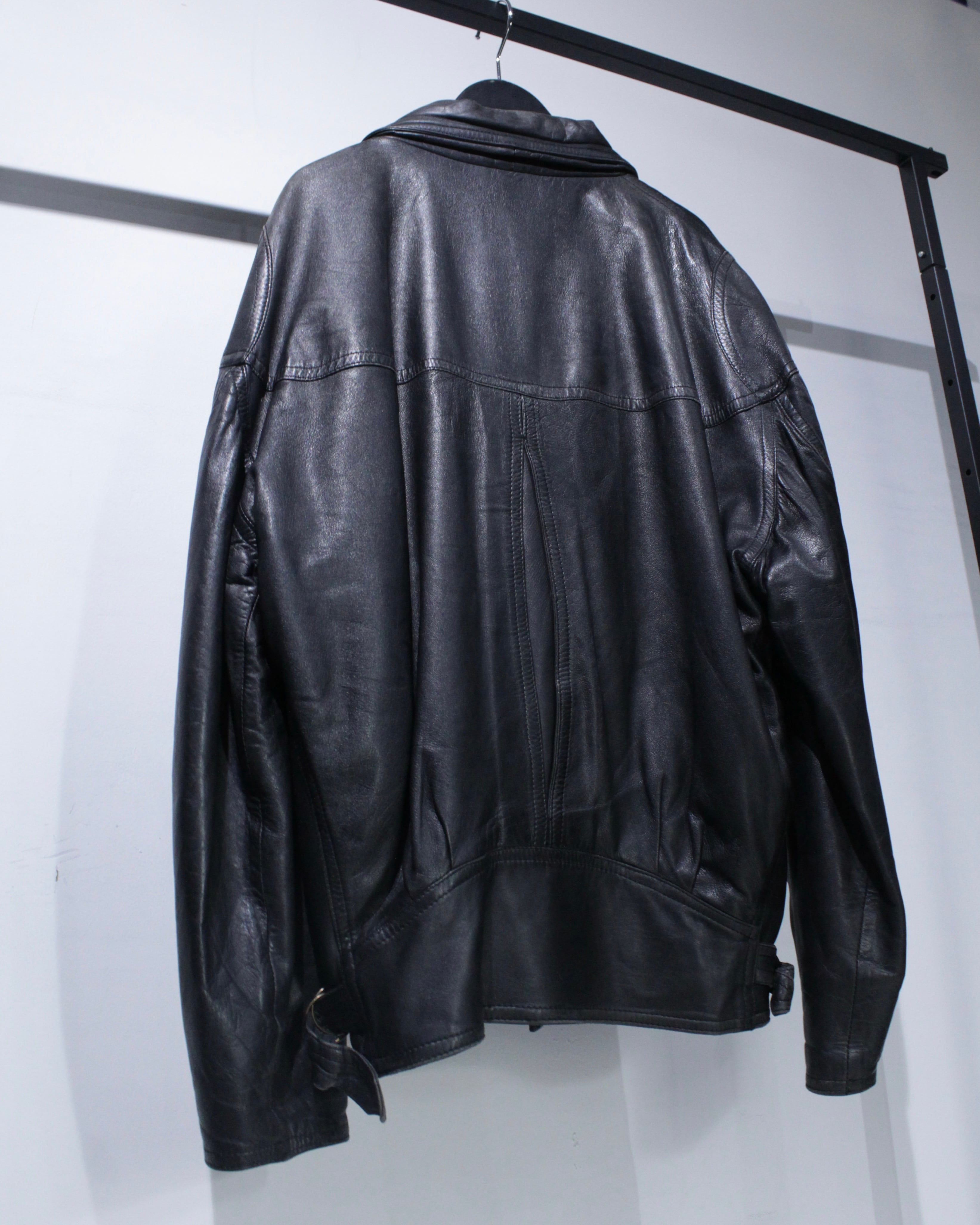 Caka BLACK】Double Breasted Vintage Loose Leather Jacket | Caka