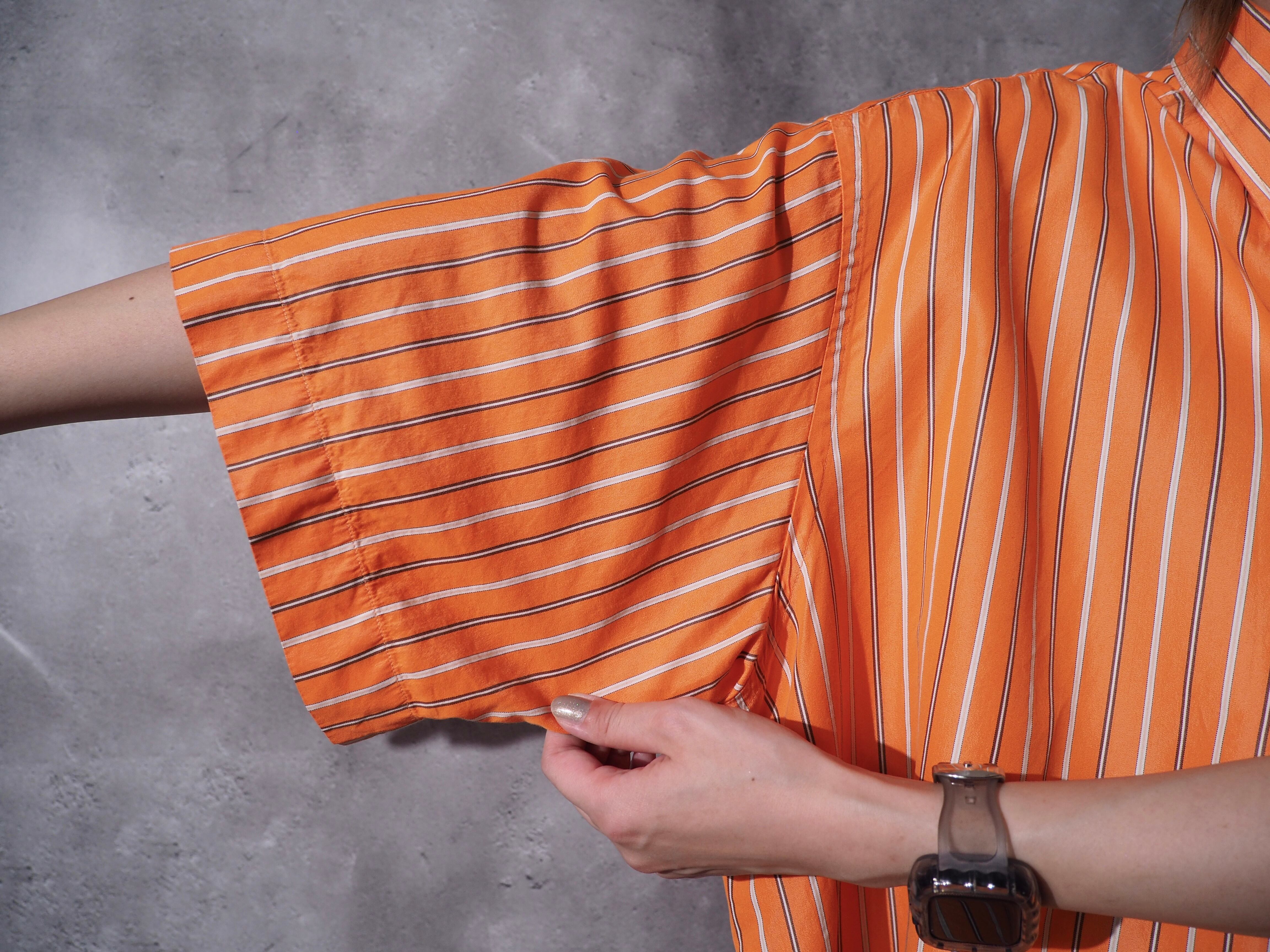 Paul Smith carrot orange color loose silhouette stripe button down shirt