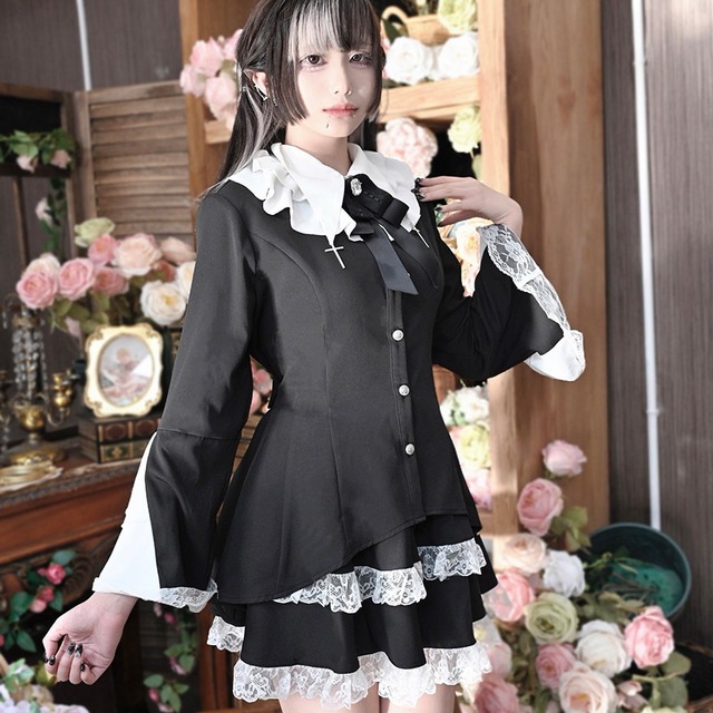 女子 スーツ 長袖 ミニスカート レース 闇かわいい ダークファッション ふぁっしょん｜天使と悪魔