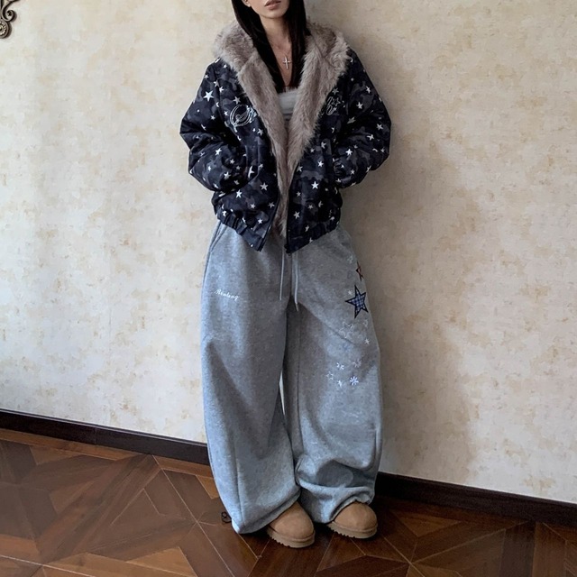 スターエンブロイダリードローストリングパンツ 2col   R01660