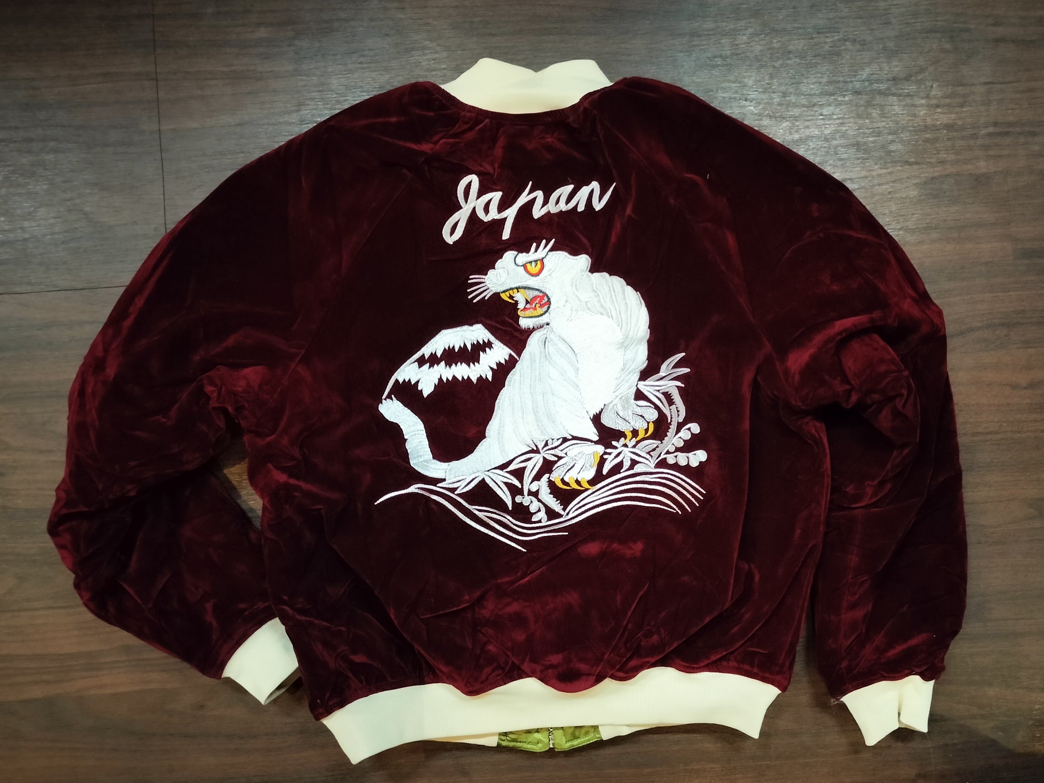 417 別珍スカジャン 白虎 ワイン x オリーブ | American Wear Shop Lapine