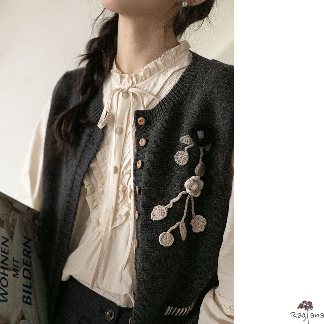 花柄刺繍 ニットベスト M 11409 | Raglana