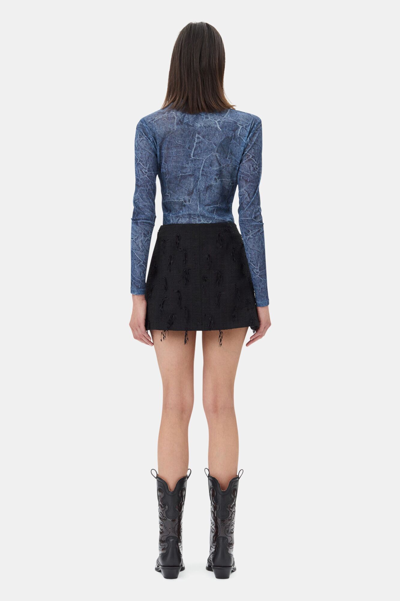 25SS】GANNI ガニー / BLUE PRINTED MESH LONG SLEEVE BLOUSE