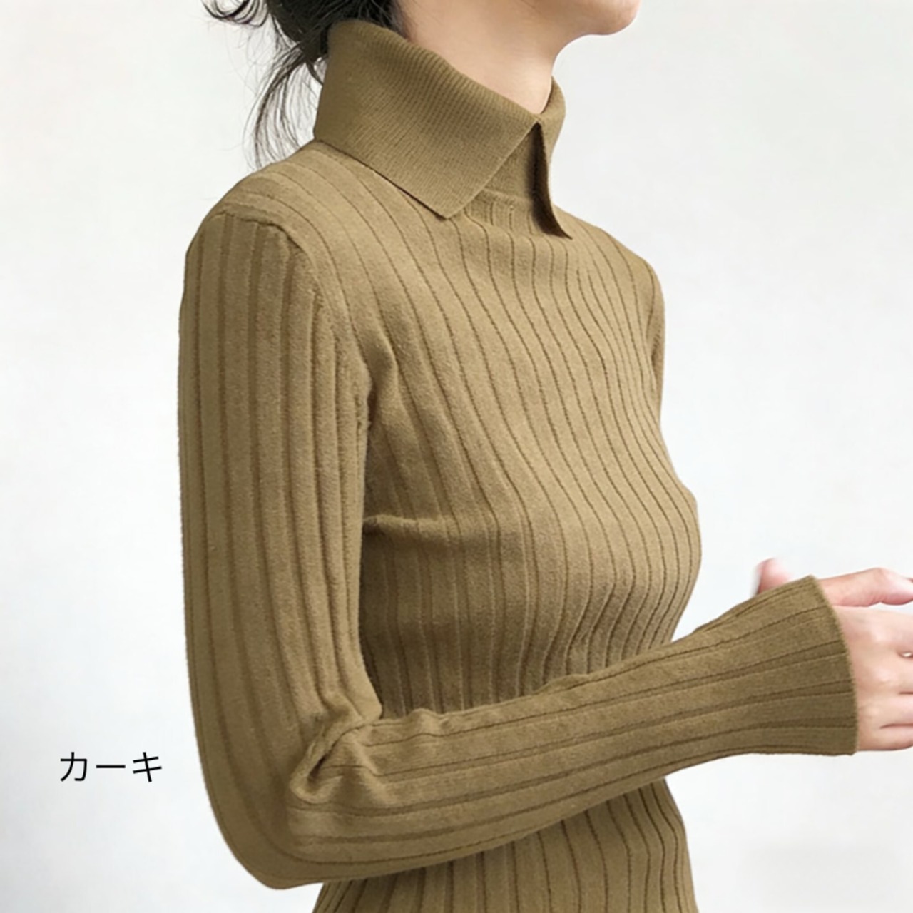 襟付き リブニット 長袖 ニットポロシャツ  6col  00036・画像11