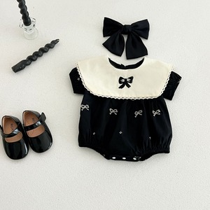 ベビー 韓国風 ドットプリント フライスリーブ ロンパース