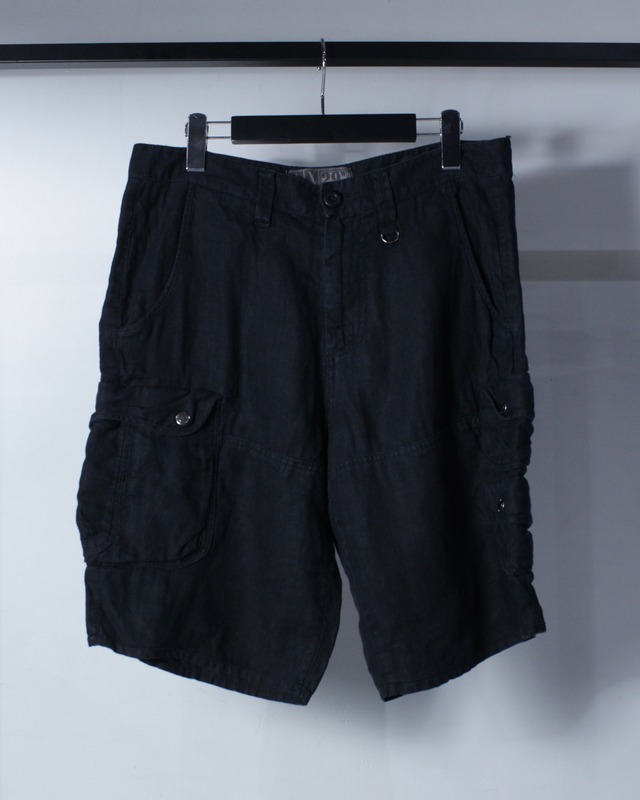 【Caka BLACK】“ARMANI EXCHANGE” Pocket Gimmick Linen Cargo Shorts